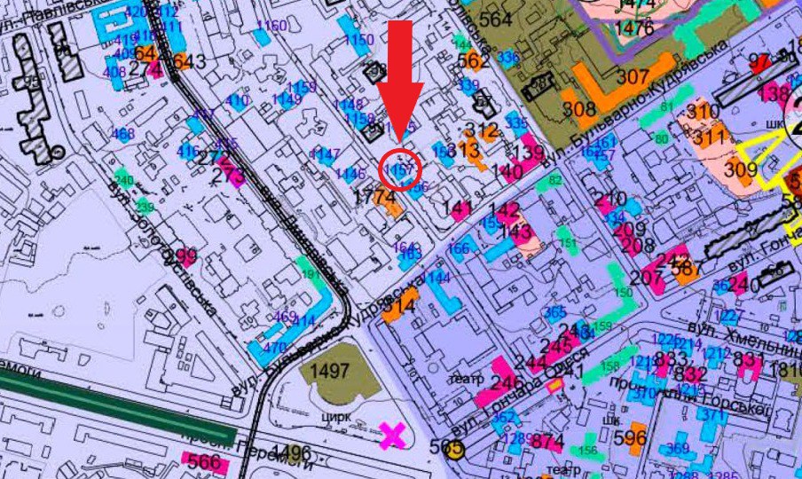 Фрагмент проекта ИАОП Киева, усадьба Зеленских обозначена как значимое историческое здание